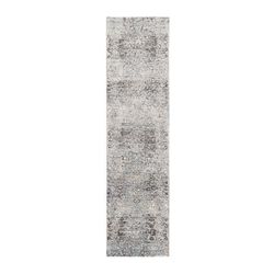 Shahbanu Rugs Gray Hand Knotted Transitional Persian Influence Medallion Design Silk with Textured Wool Runner Rug (2'6"x10')