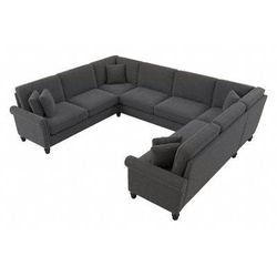 Bush Furniture Coventry 125W U Shaped Sectional Couch in Charcoal Gray Herringbone - Bush Furniture CVY123BCGH-03K
