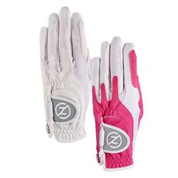 Zero Friction Ladies Synthetic Performance Golf Glove 2Pk, White & Pink - GL10015
