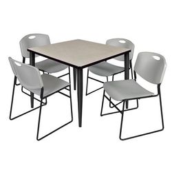 Regency Kahlo 36 in. Square Breakroom Table- Maple Top, Black Base & 4 Zeng Stack Chairs- Grey - Regency TPL3636PLBK44GY