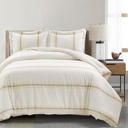 Farmhouse Stripe Reversible Oversized Cotton Duvet Cover Yellow/Gray 3Pc Set King - Lush Décor 21T011006