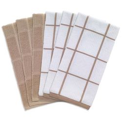 Solid And Check Parquet Kitchen Towel, Six Pack by T-fal in Sand