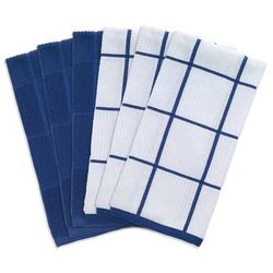 Solid And Check Parquet Kitchen Towel, Six Pack by T-fal in Blue