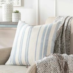 Page 20" Square Cottage Pale Blue/Ivory Throw Pillow - Boutique Rugs