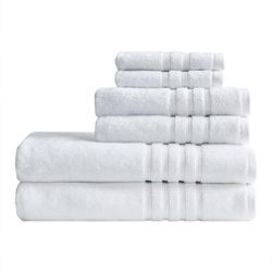 Clean Spaces 67% Cotton 33% Polyester Sustainable Blend 6PC Towel Set in White - Olliix LCN73-0129