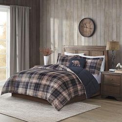 Woolrich 100% Polyester Printed Low Pile Velour to Berber Comforter Set in Brown/Black - Olliix WR10-3106