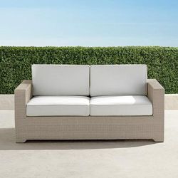 Palermo Loveseat in Dove Wicker - Sunbrella Rain, Rain Resort Stripe Sand - Frontgate