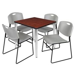 Regency Kahlo 30 in. Square Breakroom Table- Cherry Top, Chrome Base & 4 Zeng Stack Chairs- Grey - Regency TPL3030CHCM44GY