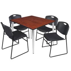 Regency Kahlo 48 in. Square Breakroom Table- Cherry Top, Chrome Base & 4 Zeng Stack Chairs- Black - Regency TPL4848CHCM44BK