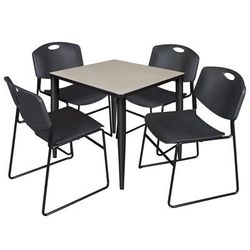 Regency Kahlo 30 in. Square Breakroom Table- Maple Top, Black Base & 4 Zeng Stack Chairs- Black - Regency TPL3030PLBK44BK