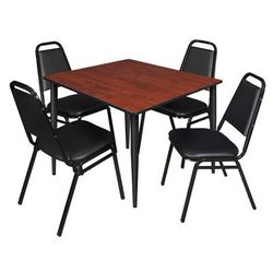Regency Kahlo 48 in. Square Breakroom Table- Cherry Top, Black Base & 4 Restaurant Stack Chairs- Black - Regency TPL4848CHBK29BK