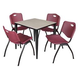 Regency Kahlo 30 in. Square Breakroom Table- Maple Top, Black Base & 4 M Stack Chairs- Burgundy - Regency TPL3030PLBK47BY
