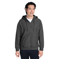 Team 365 TT97 Zone HydroSport Heavyweight Quarter-Zip Hooded Sweatshirt in Dark Grey Heather size 4XL | 70% cotton, 30% polyester