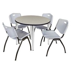 Regency Kahlo 42 in. Round Breakroom Table- Maple Top, Chrome Base & 4 M Stack Chairs- Grey - Regency TPL42RNDPLCM47GY