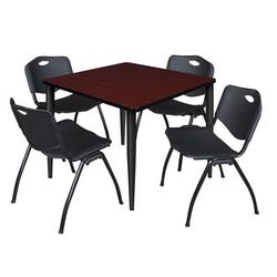 Regency Kahlo 42 in. Square Breakroom Table- Mahogany Top, Black Base & 4 M Stack Chairs- Black - Regency TPL4242MHBK47BK