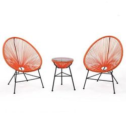 LeisureMod Montara Modern 3 Piece Outdoor Acapulco Lounge Patio Set with Glass Top Table in Orange - LeisureMod MCT29OR