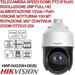 Telecamera Speed Dome ptz Hikvision Hiwatch HWP-N4225IH-DE(B) ip 2.0 Megapixel Full hd, Zoom 25x,