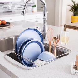 Adjustable Over-Sink Dish Drainer with Cutlery Holder by Brylane Home in Stainless Steel