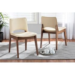 Baxton Studio Afton Mid-Century Modern Beige Faux Leather Upholstered and Walnut Brown Finished Wood Dining Chair (Set of 2) - Wholesale Interiors RDC827-Beige/Walnut-DC