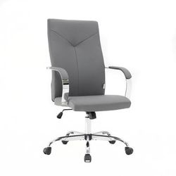 LeisureMod Sonora Modern High-Back Tall Adjustable Height Leather Conference Office Chair with Tilt & 360 Degree Swivel in Grey - LeisureMod SO19GRL