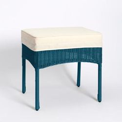 Roma All-Weather Resin Wicker Ottoman by BrylaneHome in Teal Wicker Ottoman w/ free cushion