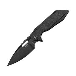 Bestech Knives Shodan Framelock Folding Knife 3.88" black stonewash finish S35VN stainless blade Carbon fiber handle with black titanium back handl