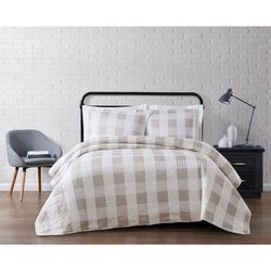 Everyday Buffalo Plaid Quilt Set by Truly Soft in Khaki White (Size TWINXL)