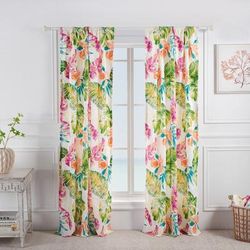 Tropics Window Curtain Panel Pair by Barefoot Bungalow in Coral