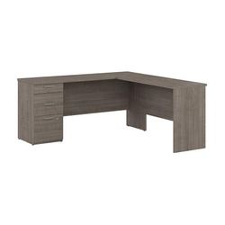 Logan 65W L Shaped Desk with Drawers in silver maple - Bestar 146852-000142