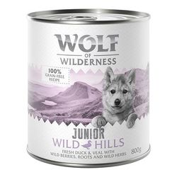 24x800g Junior Wild Hills Duck & Veal Wolf of Wilderness Wet Dog Food