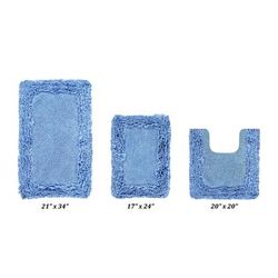 Shaggy Border Bath Rug Mat, 3 Piece Set, (17" X 24" | 20" X 20" | 21" X 34") by Better Trends in Blue