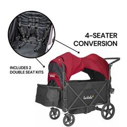 Larktale Caravan (4 Seater) Stroller Wagon Complete Bundle - Byron Black / Barossa Red