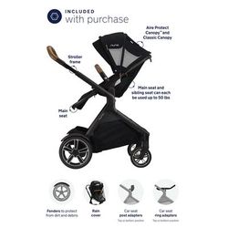 Nuna DEMI Grow Single-to-Double Stroller with Aire Protect Canopy + Classic Canopy - Caviar