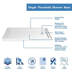 Dreamline DreamLine SlimLine 34 inch D x 60 inch W x 2 3/4 inch H Right Drain Single Threshold Shower Base in White DLT-1134602