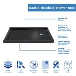 Dreamline DreamLine SlimLine 36 inch D x 60 inch W x 2 3/4 inch H Right Drain Double Threshold Shower Base in Black DLT-1036602-88