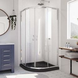 Dreamline DreamLine Prime 36 inch D x 36 inch W x 74 3/4 inch H Semi-Frameless Sliding Clear Shower Enclosure in Chrome with Black Shower Base Kit DL-6702-89-01