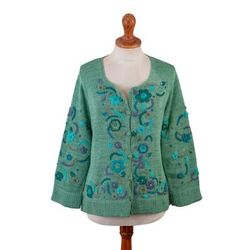 Jade Garden,'Green Floral Cotton Cardigan'