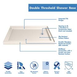 Dreamline DreamLine SlimLine 34 inch D x 48 inch W x 2 3/4 inch H Right Drain Double Threshold Shower Base in Biscuit DLT-1034482-22