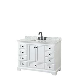 Deborah 48 Inch Single Bathroom Vanity in White, White Carrara Marble Countertop, Undermount Square Sink, Matte Black Trim - Wyndham WCS202048SWBCMUNSMXX