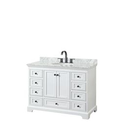 Deborah 48 Inch Single Bathroom Vanity in White, White Carrara Marble Countertop, Undermount Oval Sink, Matte Black Trim - Wyndham WCS202048SWBCMUNOMXX