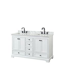 Deborah 60 Inch Double Bathroom Vanity in White, White Carrara Marble Countertop, Undermount Square Sinks, Matte Black Trim - Wyndham WCS202060DWBCMUNSMXX