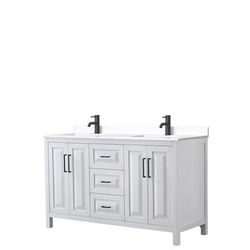 Daria 60 Inch Double Bathroom Vanity in White, White Cultured Marble Countertop, Undermount Square Sinks, Matte Black Trim - Wyndham WCV252560DWBWCUNSMXX