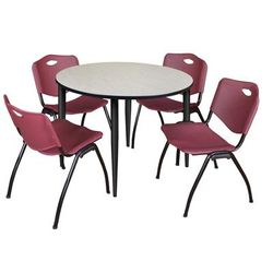 Regency Kahlo 48 in. Round Breakroom Table- Maple Top, Black Base & 4 M Stack Chairs- Burgundy - Regency TPL48RNDPLBK47BY