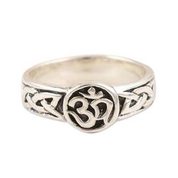 Entwined Universe,'Sterling Silver Band Ring with Om Motif'