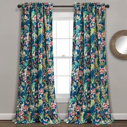 Dolores Light Filtering Window Curtain Panels Navy/Multi 52x108+2 Set - Lush Decor 21T012743