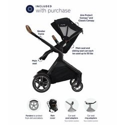 Nuna DEMI Grow Single-to-Double Stroller with Aire Protect Canopy + Classic Canopy - Hazelwood