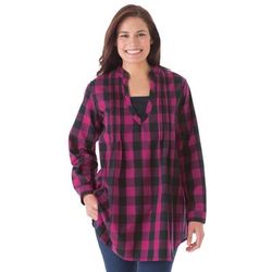 Plus Size Women's Layered Look Pintucked Tunic by Woman Within in Raspberry Small Buffalo Plaid (Size M)