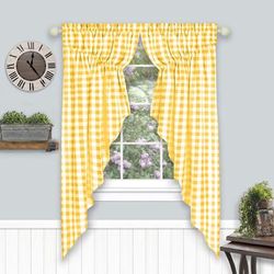 Buffalo Check Gathered Swag Window Curtain Pair by Achim Home Décor in Yellow