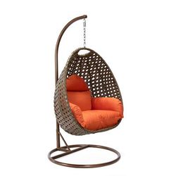LeisureMod Beige Wicker Hanging Egg Swing Chair in Orange - LeisureMod ESCBG-40OR