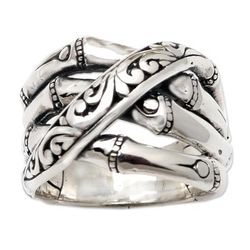 Traditional Bamboo,'Bamboo-Inspired Sterling Silver Band Ring'